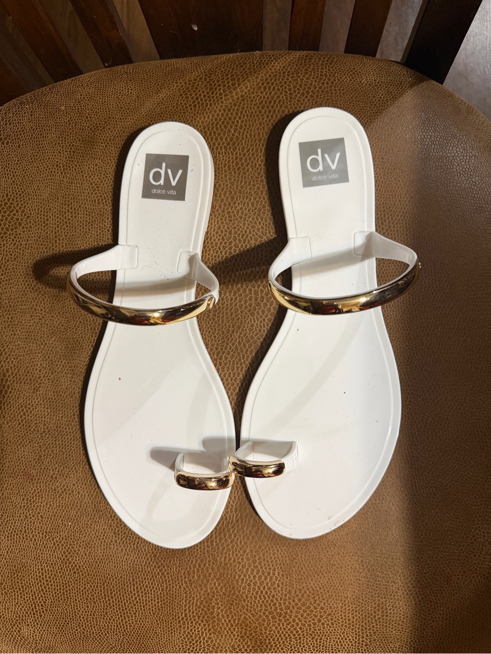 DV by Dolce Vita Dolce Vita White Toe-Ring Sandals with Gold Accent